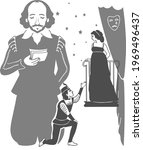 vector drawing of Shakespeare reading the play Romeo and Juliet