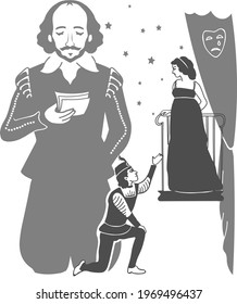 Vector Drawing Of Shakespeare Reading The Play Romeo And Juliet