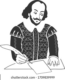 vector drawing Shakespeare writes his poems