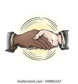 Vector drawing / Shaking Hands / Easy to edit and colorize how you want. No gradients or meshes used. 