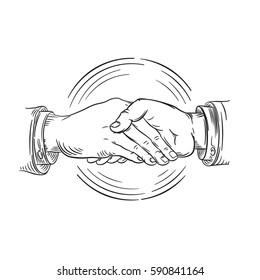 Vector drawing / Shaking Hands line art / Easy to edit and colourize  background shape objects to colorize how you want. No effects gradients or meshes used 