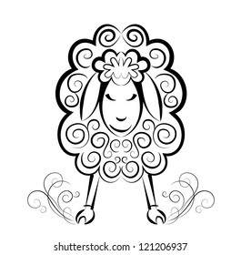 Vector drawing of sheep on white background.