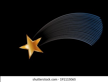 Vector drawing of shooting star on black background.