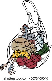 dibujo vectorial de una bolsa de compra con productos de la época de la ussr