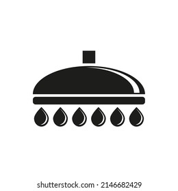 Dibujo vectorial de una ducha con gotas de agua, color negro de estilo plano