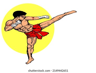  vector drawing showing the characteristics of Thai boxing.