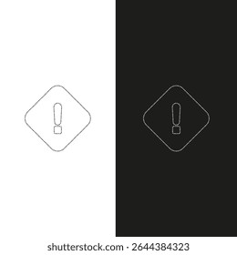 Vector drawing sign with an exclamation rombus, dotted line color white and black flat style