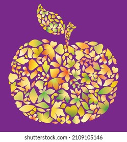 Dibujo vectorial de silueta manzana colorida abstracta madura de hojas de otoño decorativas