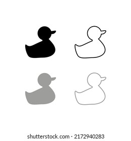 Vector drawing silhouette and contour duck, color black and gray flat style