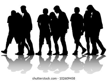 Vector drawing silhouette crowds