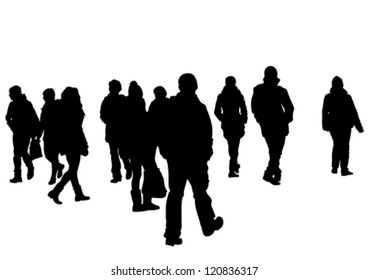 Vector drawing silhouette crowds