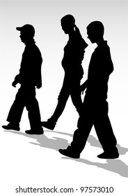 Vector drawing silhouette crowds childrens