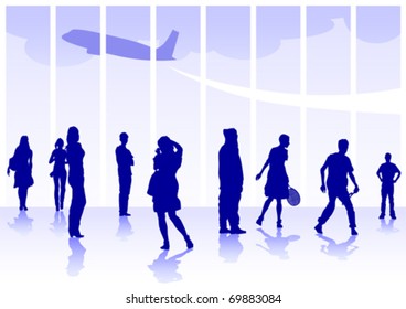 Vector drawing silhouette crowds man and women