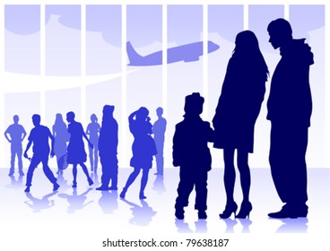 Vector drawing silhouette crowds man and women