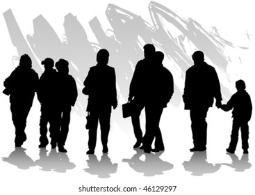 Vector dibujando multitudes de siluetas en la calle