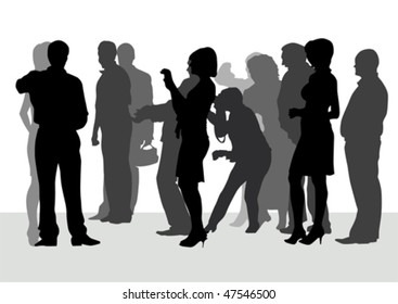 Vector drawing silhouette crowds on street