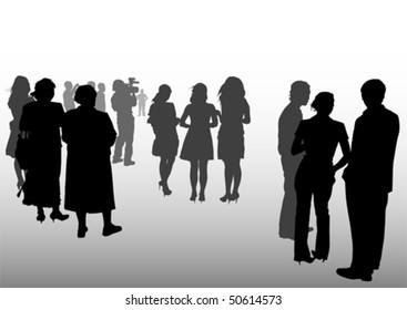 Vector drawing silhouette crowds on street