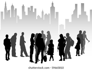 Vector drawing silhouette crowds people on street