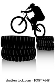 Vector drawing silhouette of a cyclist boy