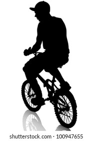 Vector drawing silhouette of a cyclist boy