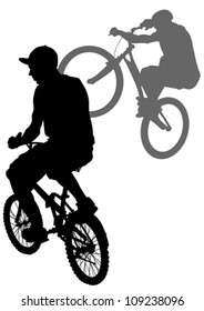 Silueta vectorial de dibujo de un niño ciclista