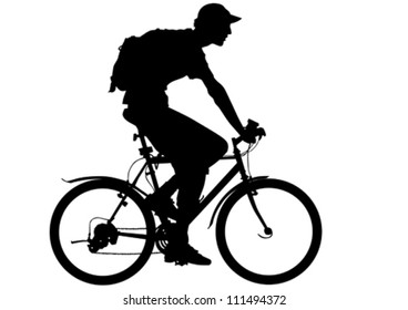 Vector drawing silhouette of a cyclist boy