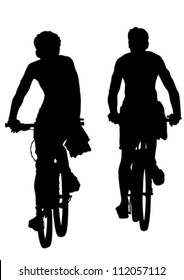 Vector drawing silhouette of a cyclist boy