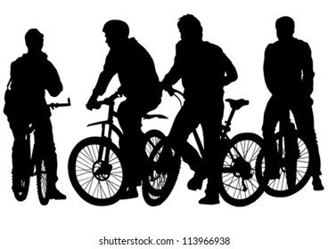 Vector drawing silhouette of a cyclist boy