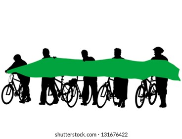 Vector drawing silhouette of a cyclist boy