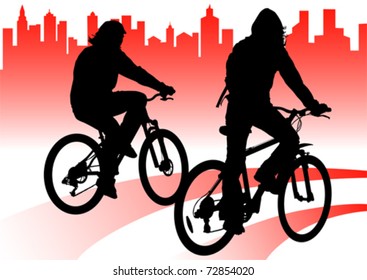 Vektorgrafik-Silhouette eines Radfahrers in der Stadt