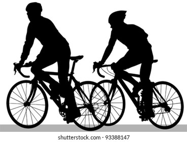 Vector drawing silhouette of a cyclist boy