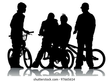 Silueta vectorial de dibujo de un niño ciclista