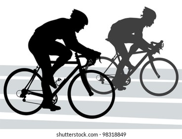 Vector drawing silhouette of a cyclist boy. Silhouette of people