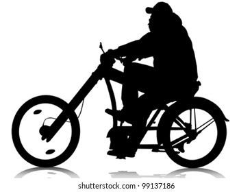 Silueta de dibujo vectorial de un niño ciclista. Silhouette de gente