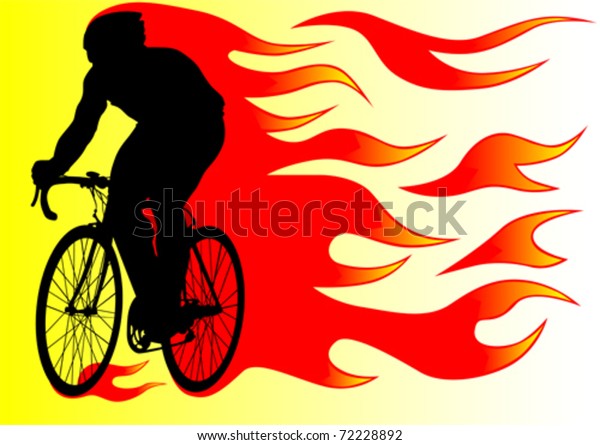Vector Drawing Silhouette Cyclist Boy Fire Stock Vector Royalty Free 72228892