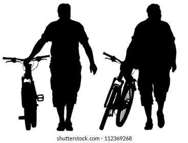 Vector drawing silhouette of a cyclist man