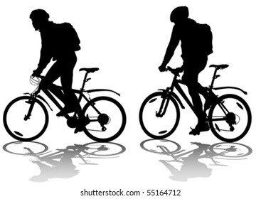 Vector drawing silhouette of a cyclist in motion. Silhouette on white background