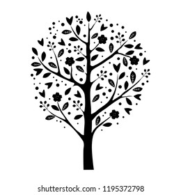 Vector drawing silhouette of decorative tree.