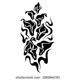 Vektorgrafik der Silhouette von Lilienblume mit Blättern im Jugendstil einzeln auf weißem Hintergrund. nützlich für Druck, Dekoration, Ornamente, Logos, Grafik, Webdesign, Floristen, Blumensalons