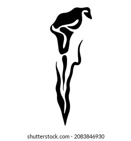 vector drawing of silhouette of lily flower with leaves in art nouveau style isolated on white background. useful for print, decoration, ornaments, logos, graphic, web design, florists, flower salons