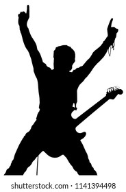 Vector drawing. Silhouette of man with electric guitar.