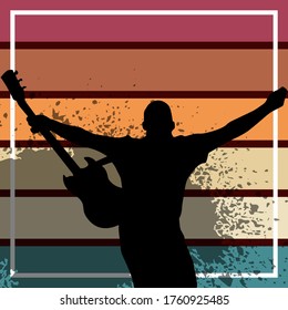 Vector drawing. Silhouette of man with guitar.