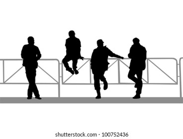 Silueta de dibujo vectorial de un hombre cerca de la cerca de la cerca de metal