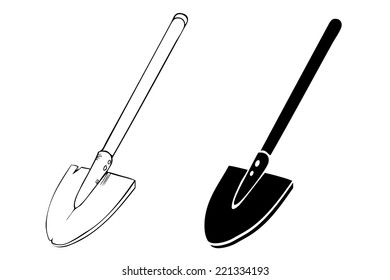 Vector drawing and silhouette of shovel