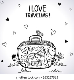 Vector drawing silhouette suitcase