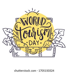 Vector drawing silhouette suitcase lettering