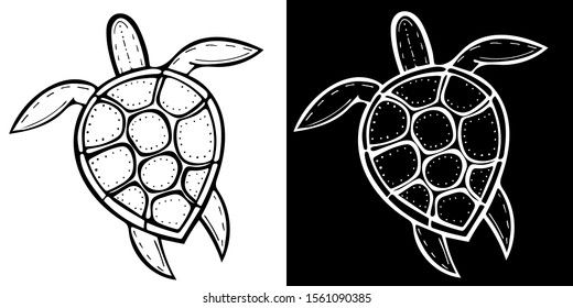 Vector drawing of a silhouette of a turtle. two image options - black and white