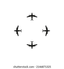 Vektorgrafik von Silhouetten von Luftfahrzeugen in Form eines Kreuzes. Aircraft-Symbol, schwarze Farbe, flacher Stil