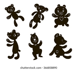 vector drawing silhouettes of bears six pieces with faces