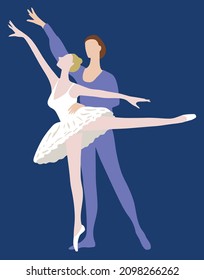 Vector drawing of silhouettes couple graceful ballet dancers